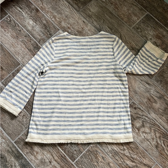 J Jill 100% Cotton Blouse with fringe detail, White and blue striped, Women’s M - Picture 9 of 9